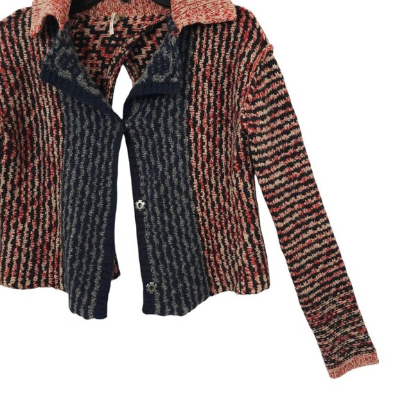 Free People Open Back Sweater Womens S Striped Snap Front Wool Blend Red Black - Picture 12 of 16